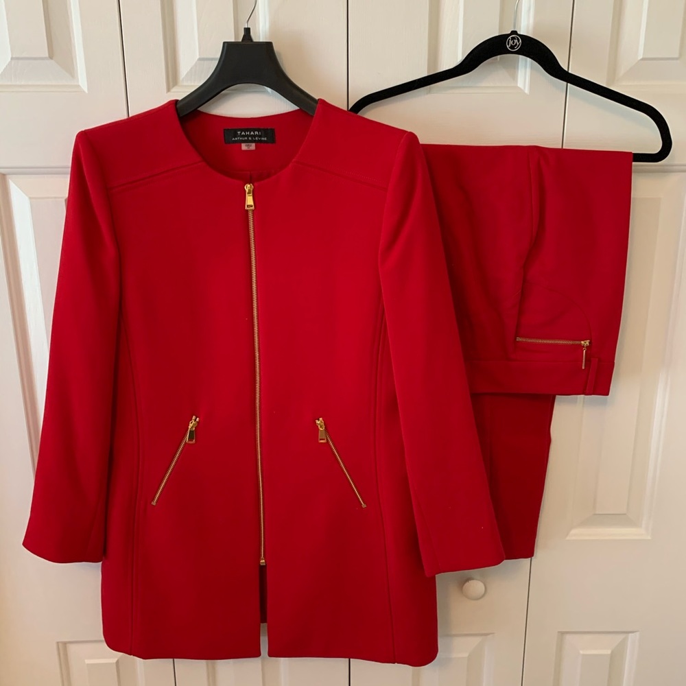 Red Tahari Jacket and matching Chaus Pants